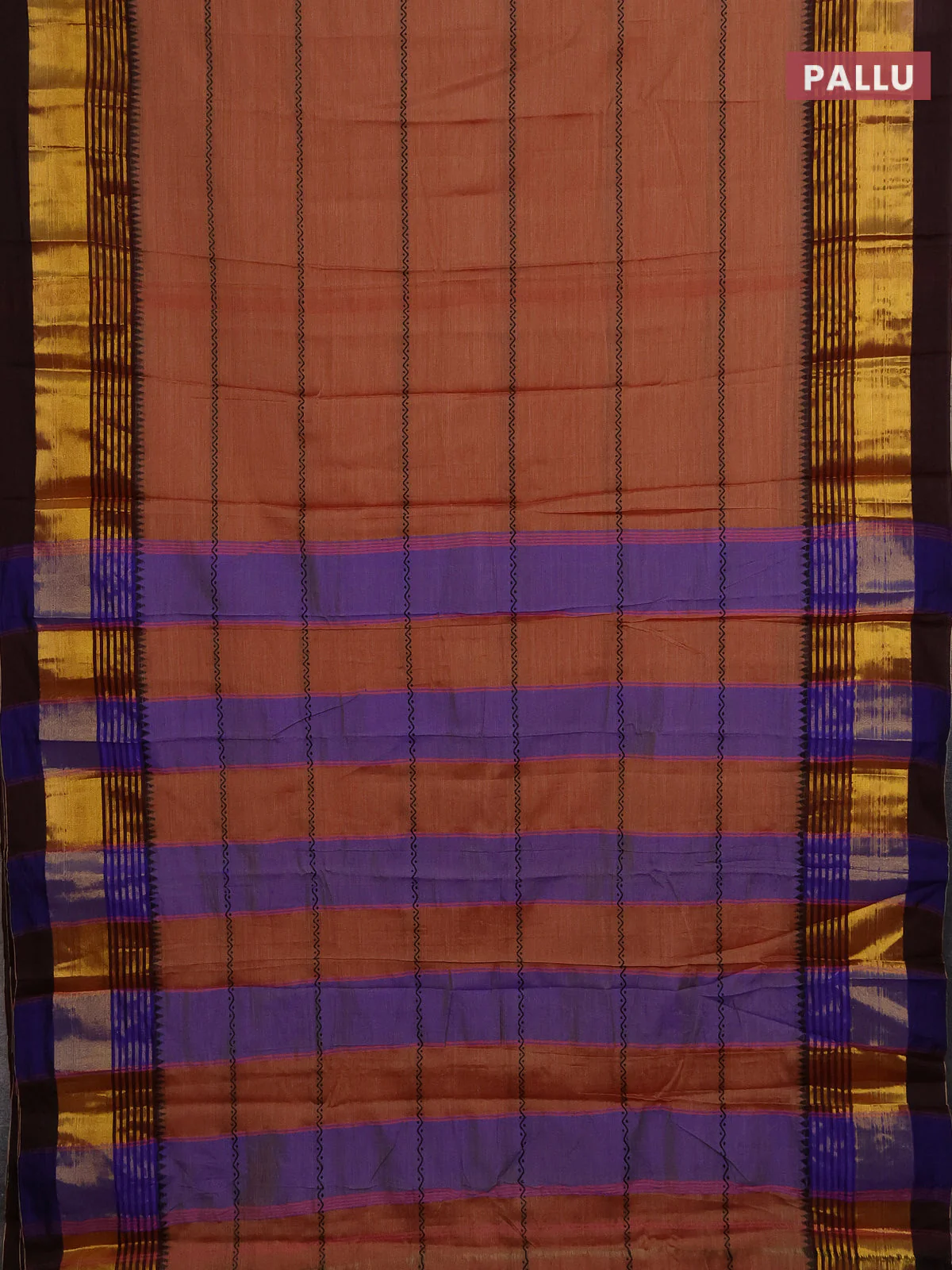Narayanpet cotton saree rust shade and deep maroon with thread weaves and zari woven border - Image 3