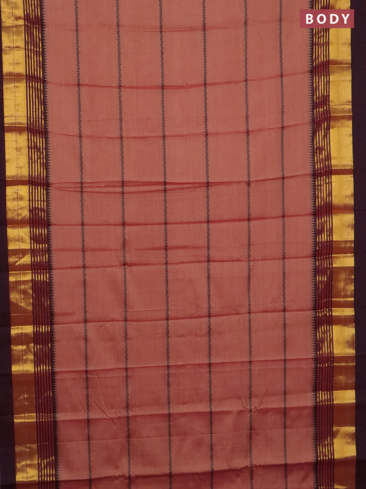 Narayanpet cotton saree rust shade and deep maroon with thread weaves and zari woven border - Image 2