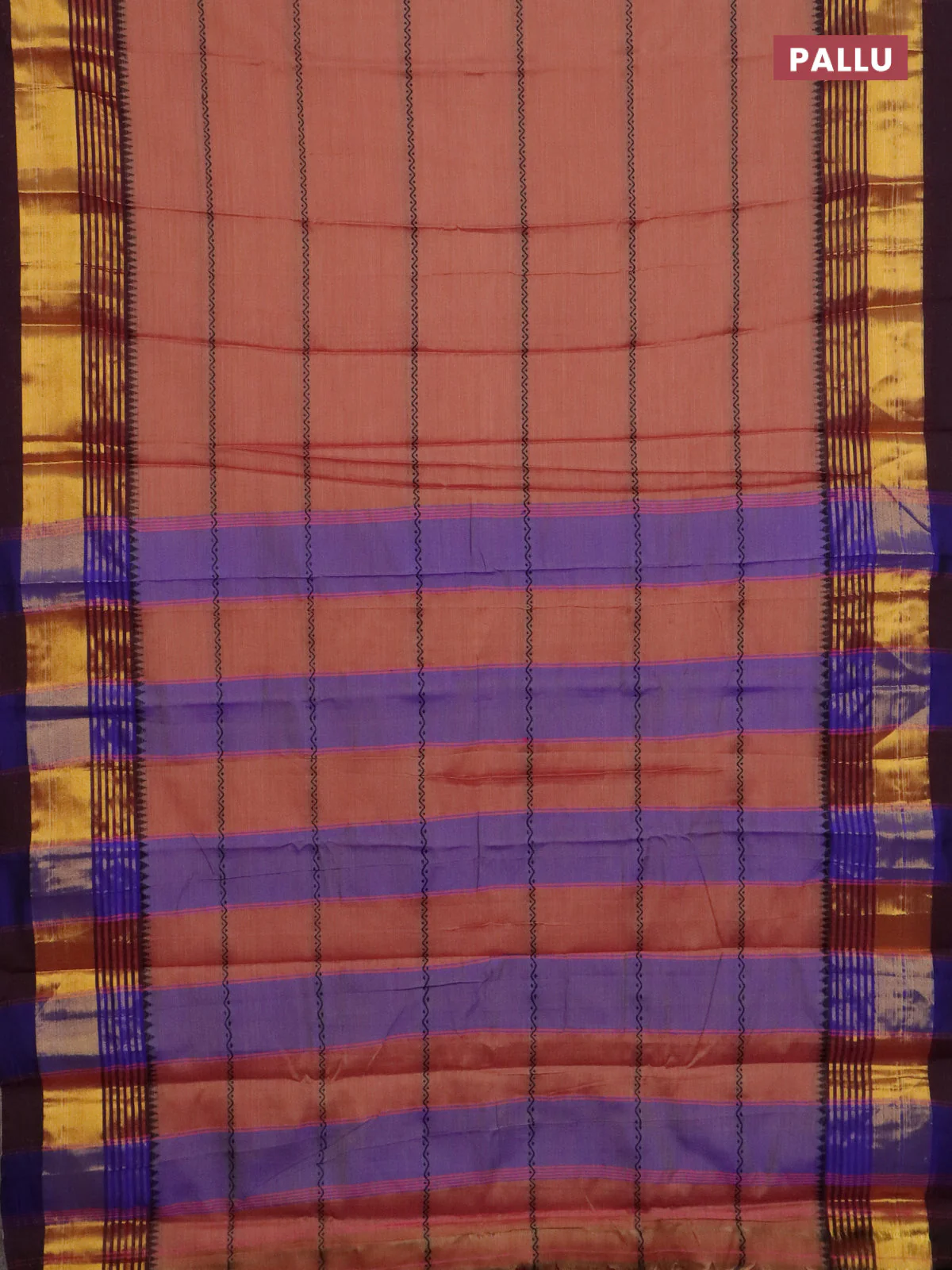 Narayanpet cotton saree rust shade and deep maroon with thread weaves and zari woven border - Image 3