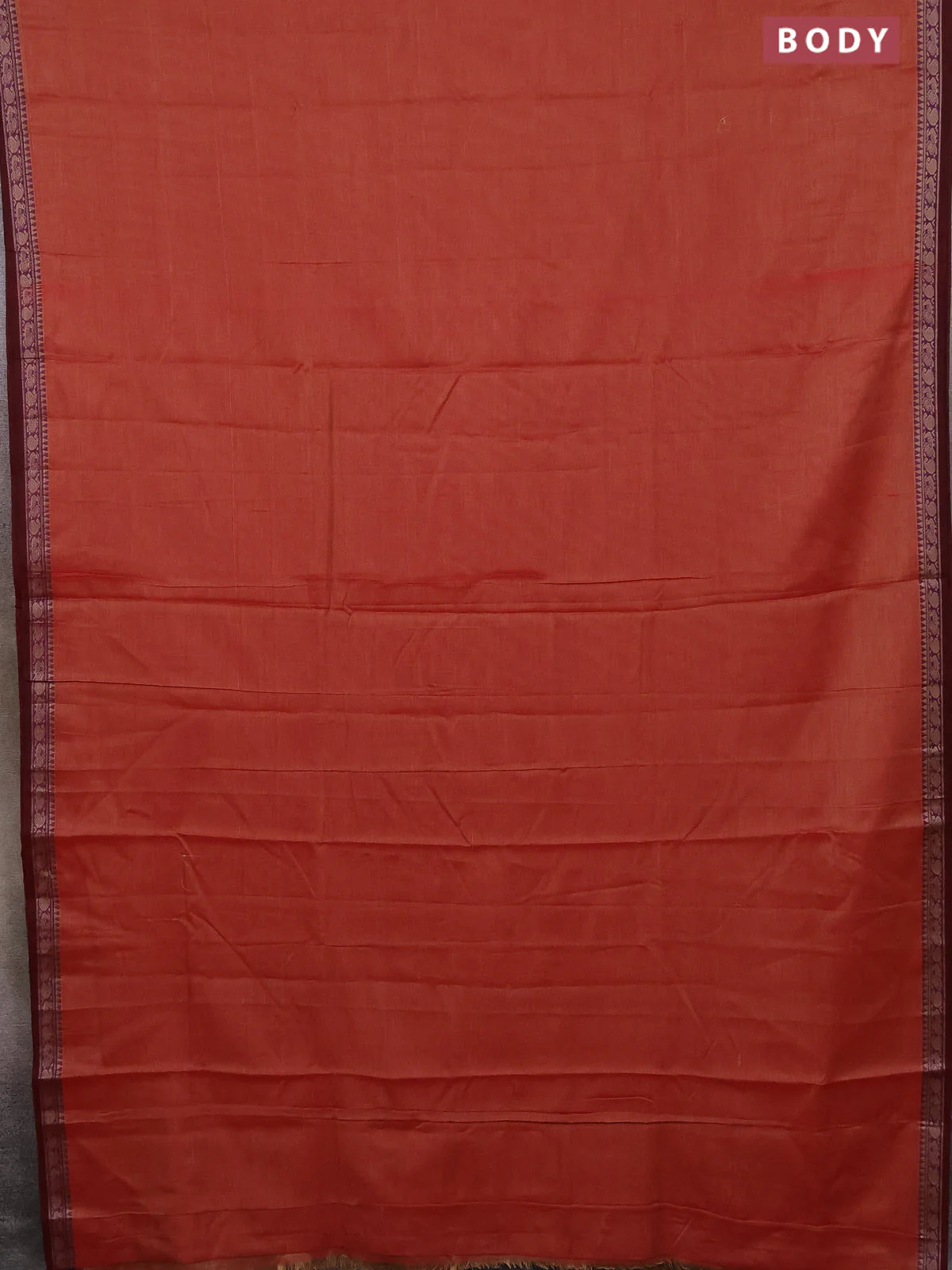 Narayanpet cotton saree rust shade and maroon with plain body and thread woven border - Image 2