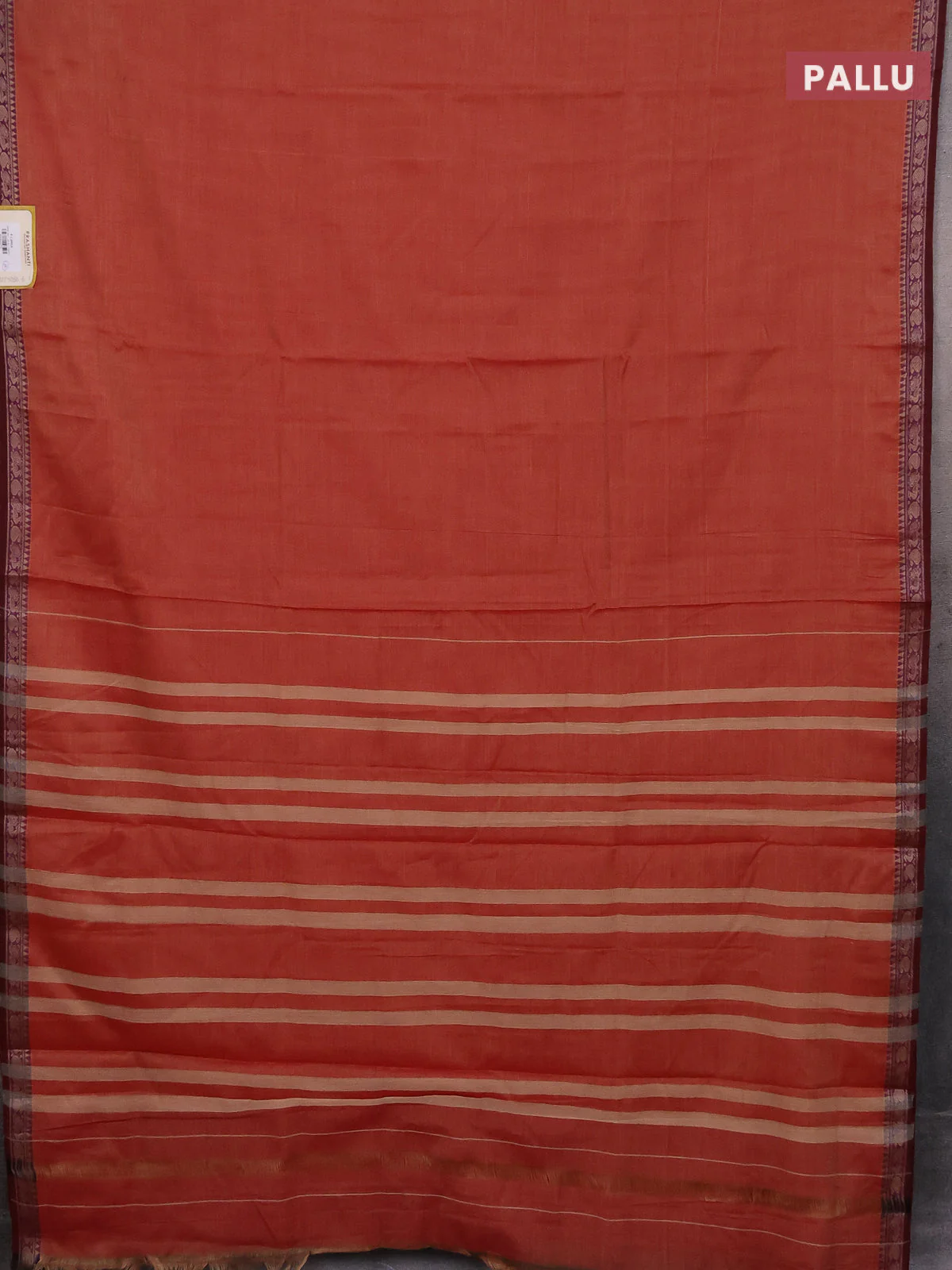 Narayanpet cotton saree rust shade and maroon with plain body and thread woven border - Image 3
