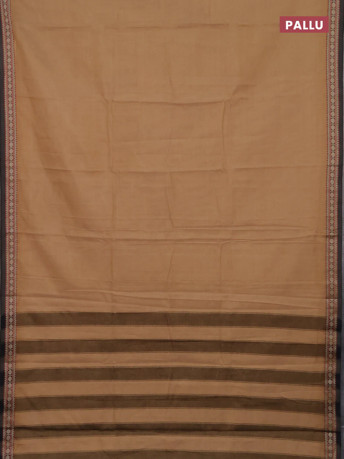 Narayanpet cotton saree sandal and black with plain body and thread woven border - Image 3
