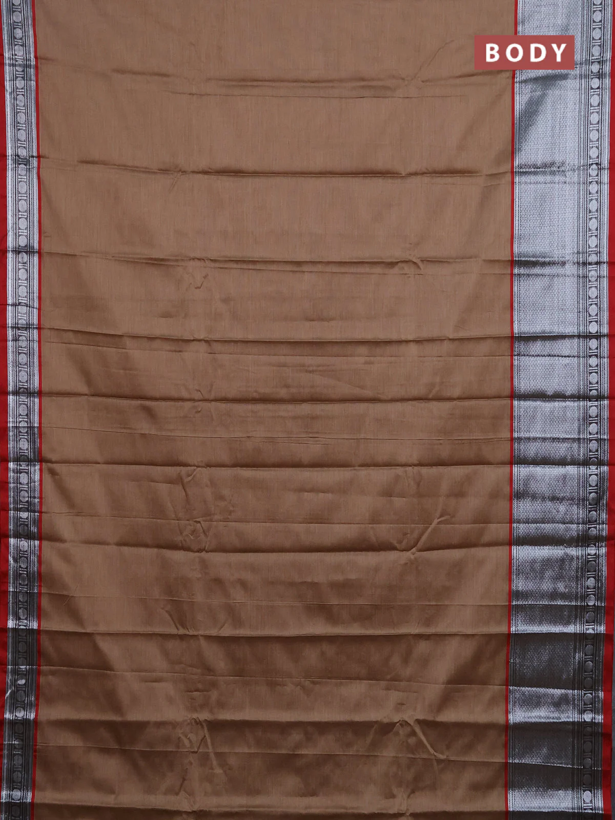 Narayanpet cotton saree sandal and maroon with plain body and long zari woven border - Image 2
