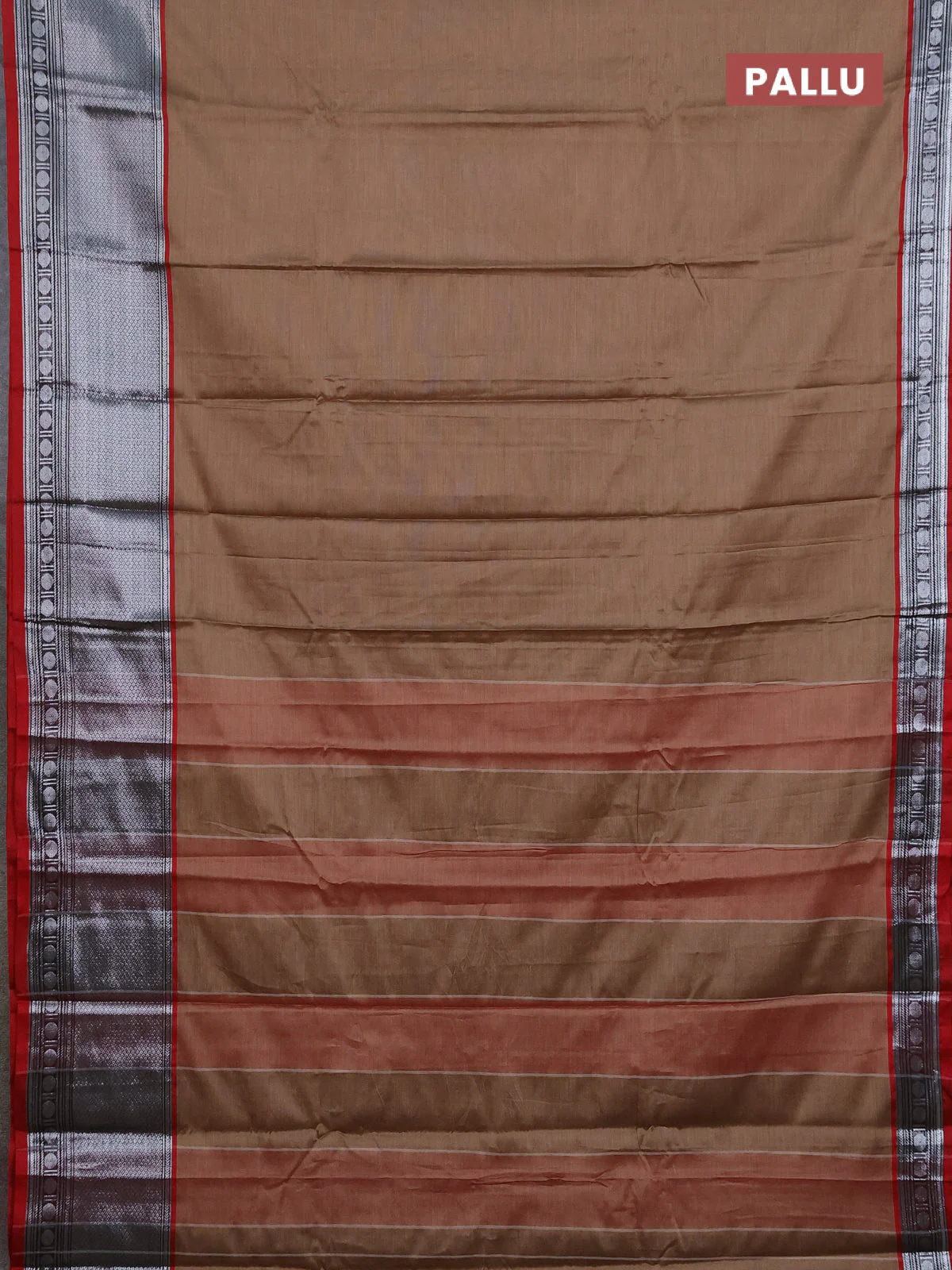 Narayanpet cotton saree sandal and maroon with plain body and long zari woven border - Image 3
