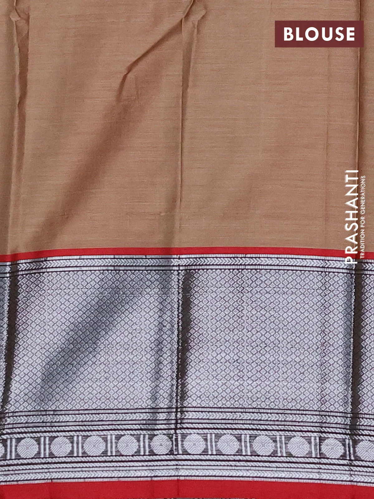 Narayanpet cotton saree sandal and maroon with plain body and long zari woven border - Image 4