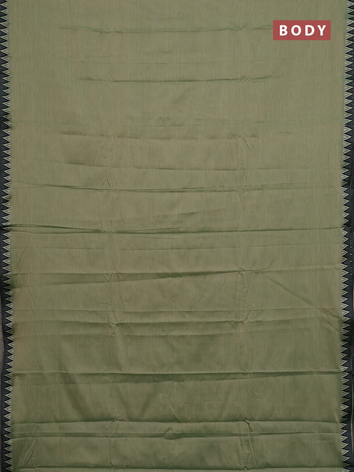 Narayanpet cotton saree sap green and black with plain body and temple thread woven border - Image 2