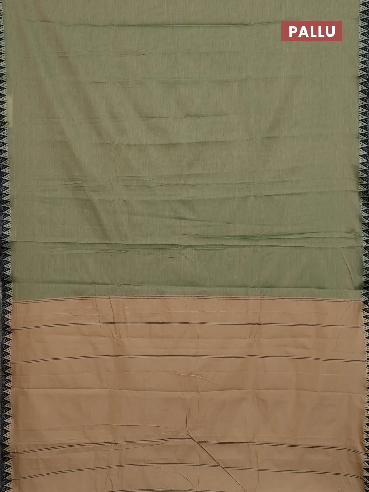 Narayanpet cotton saree sap green and black with plain body and temple thread woven border - Image 3