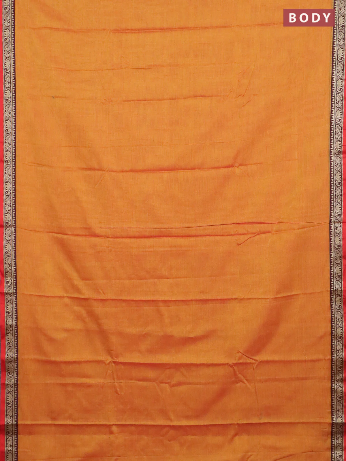 Narayanpet cotton saree sunset orange and red with plain body and thread woven border - Image 2