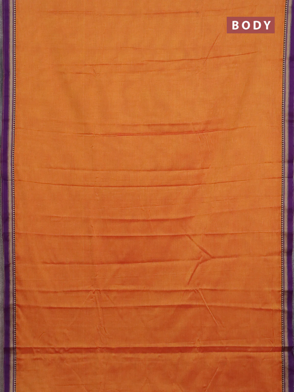 Narayanpet cotton saree sunset orange and violet with plain body and thread woven border - Image 2
