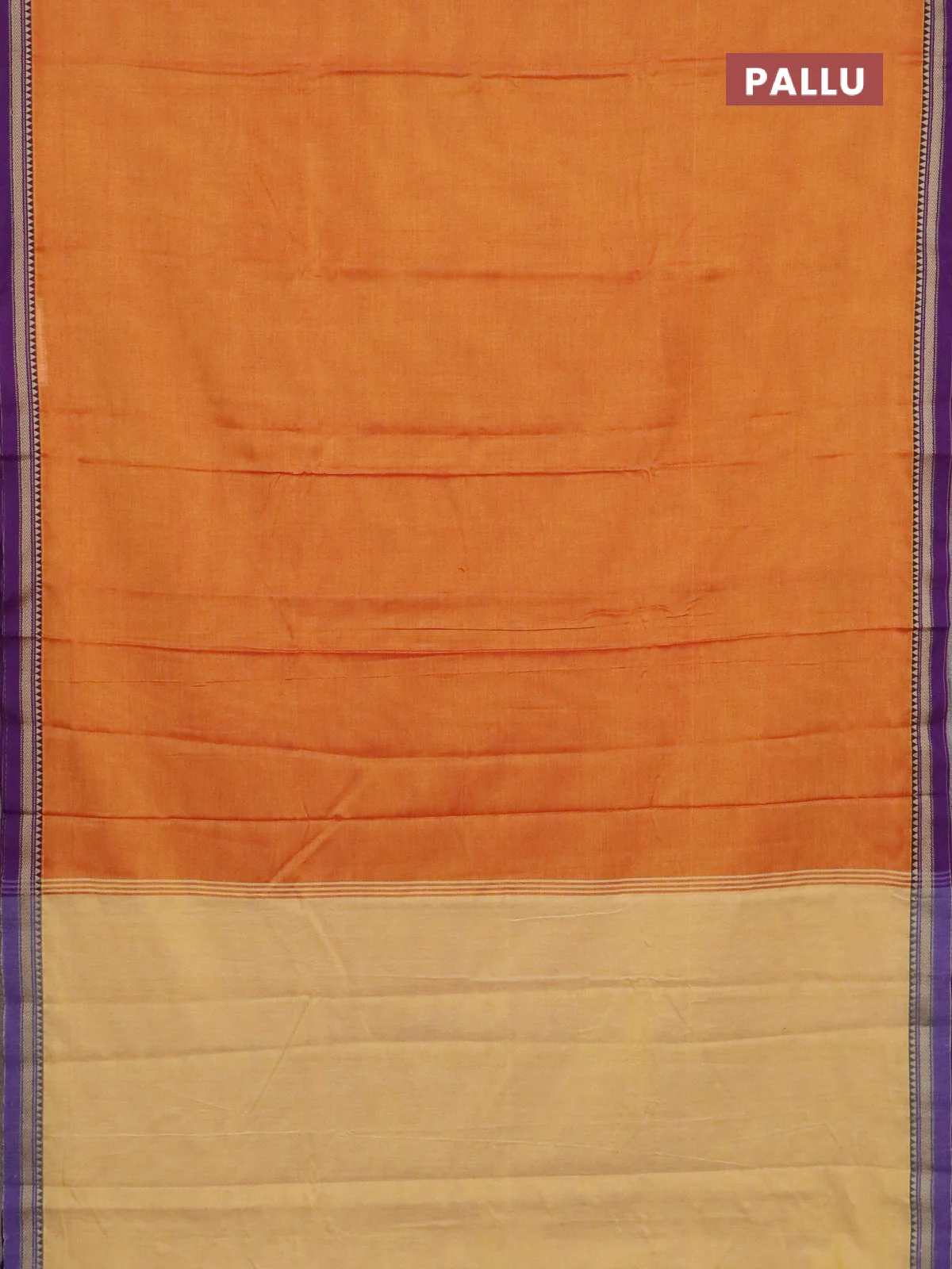 Narayanpet cotton saree sunset orange and violet with plain body and thread woven border - Image 3