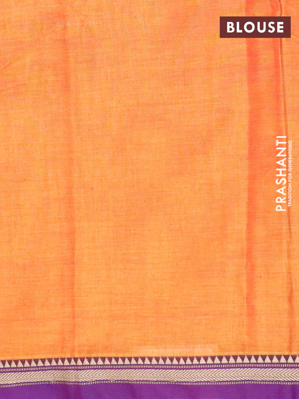 Narayanpet cotton saree sunset orange and violet with plain body and thread woven border - Image 4