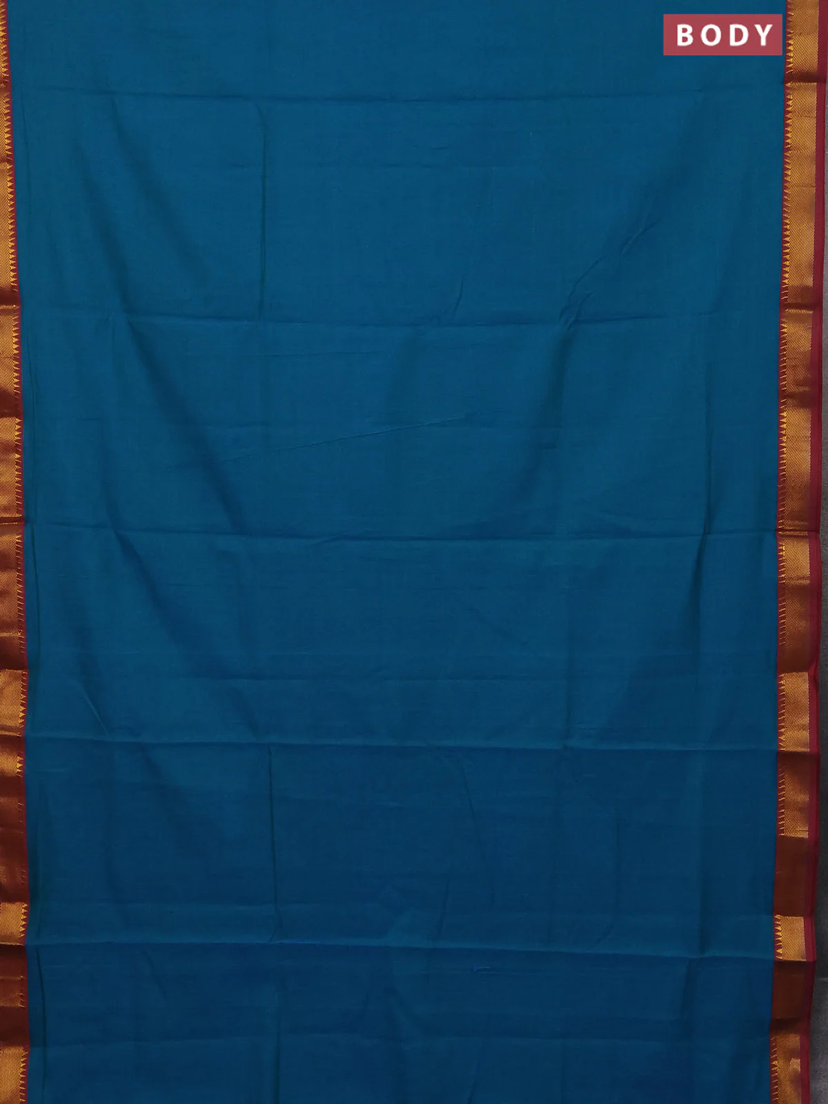 Narayanpet cotton saree teal blue and rust shade with plain body with zari woven border - Image 2