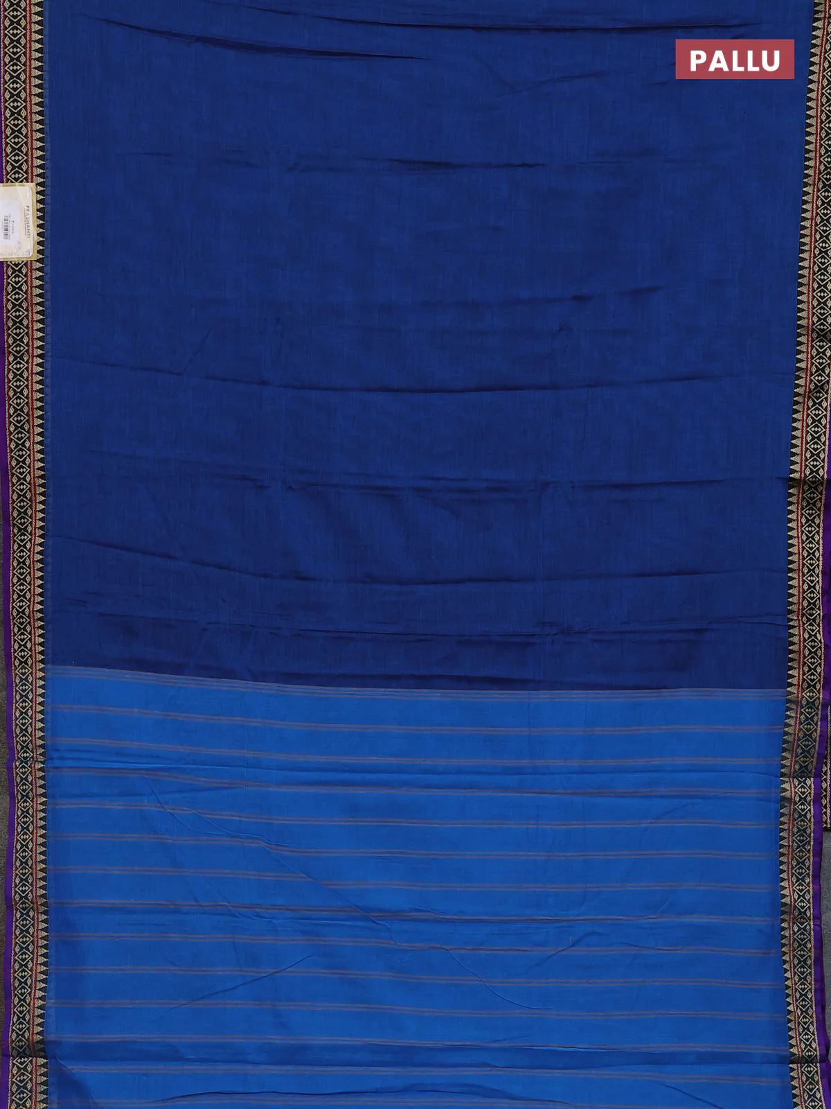 Narayanpet cotton saree teal blue and violet with plain body and thread woven border - Image 3