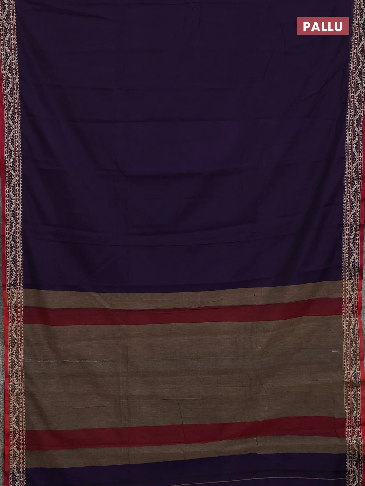 Narayanpet cotton saree violet and maroon with plain body and thread woven border - Image 3