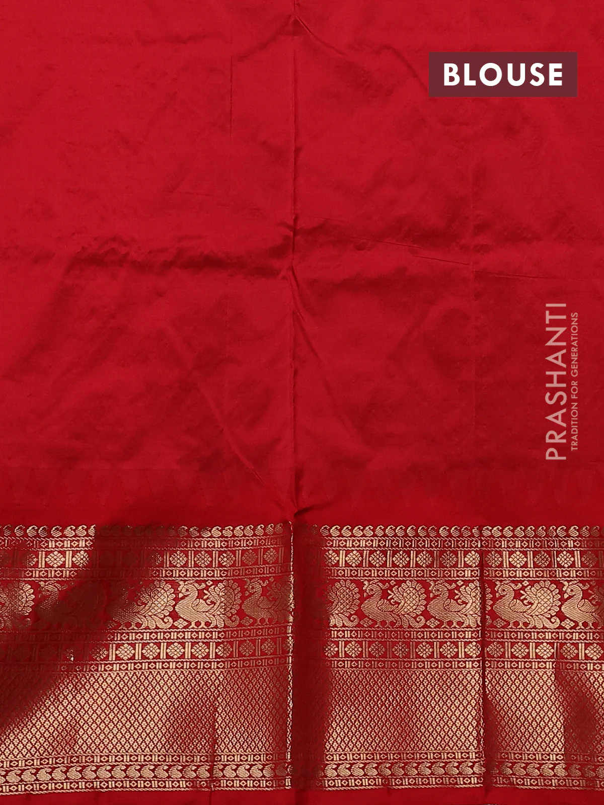 Narayanpet silk saree blue and red with allover zari woven buttas and temple design long zari woven border - Image 4