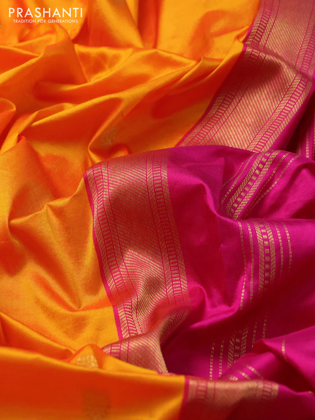 Narayanpet silk saree sunset orange and pink with zari woven buttas and rettapet zari woven korvai border - Image 3