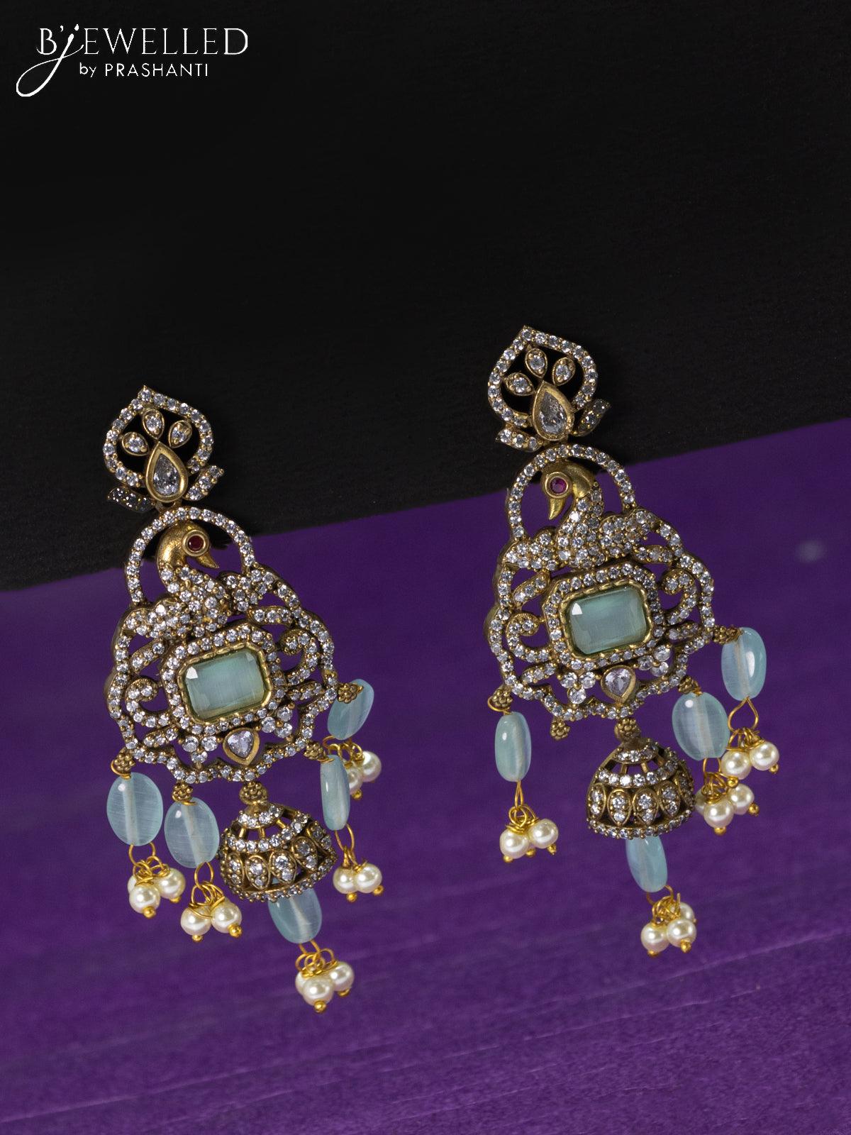 Haaram mint green and cz stones with beads hangings in victorian finish - Image 2
