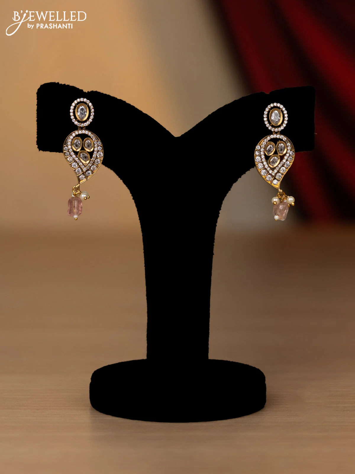 Necklace with leaf design baby pink and cz stones - Image 2