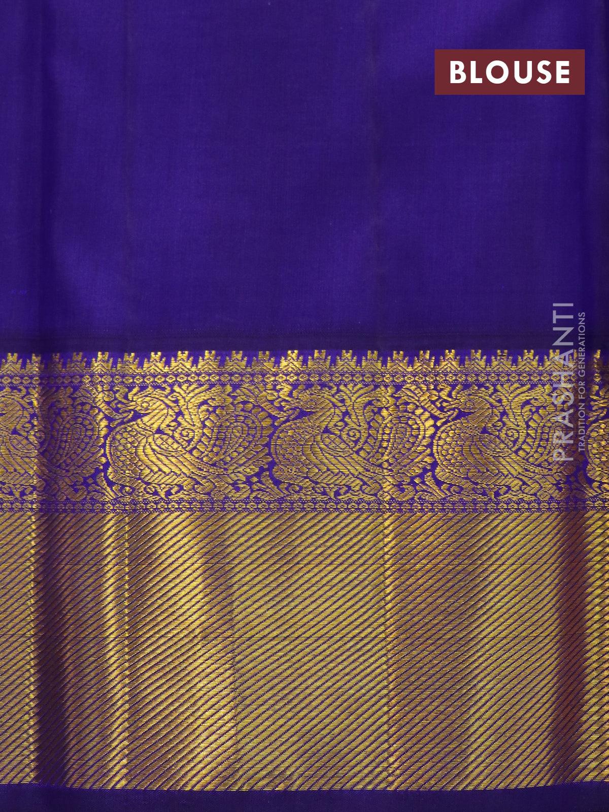 Niraa-2 Pure kanjivaram silk saree pista green and navy blue with allover zari woven paisley buttas and rich annam zari woven korvai border - Image 6