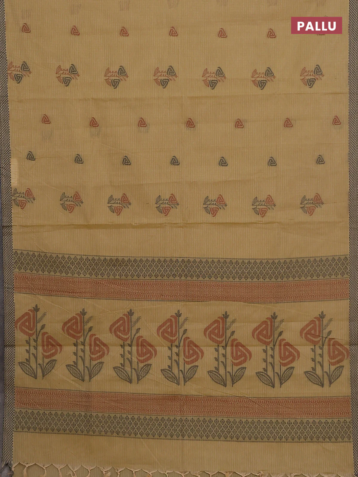 Nithyam cotton saree beige with allover checks pattern & buttas and thread woven border - Image 3