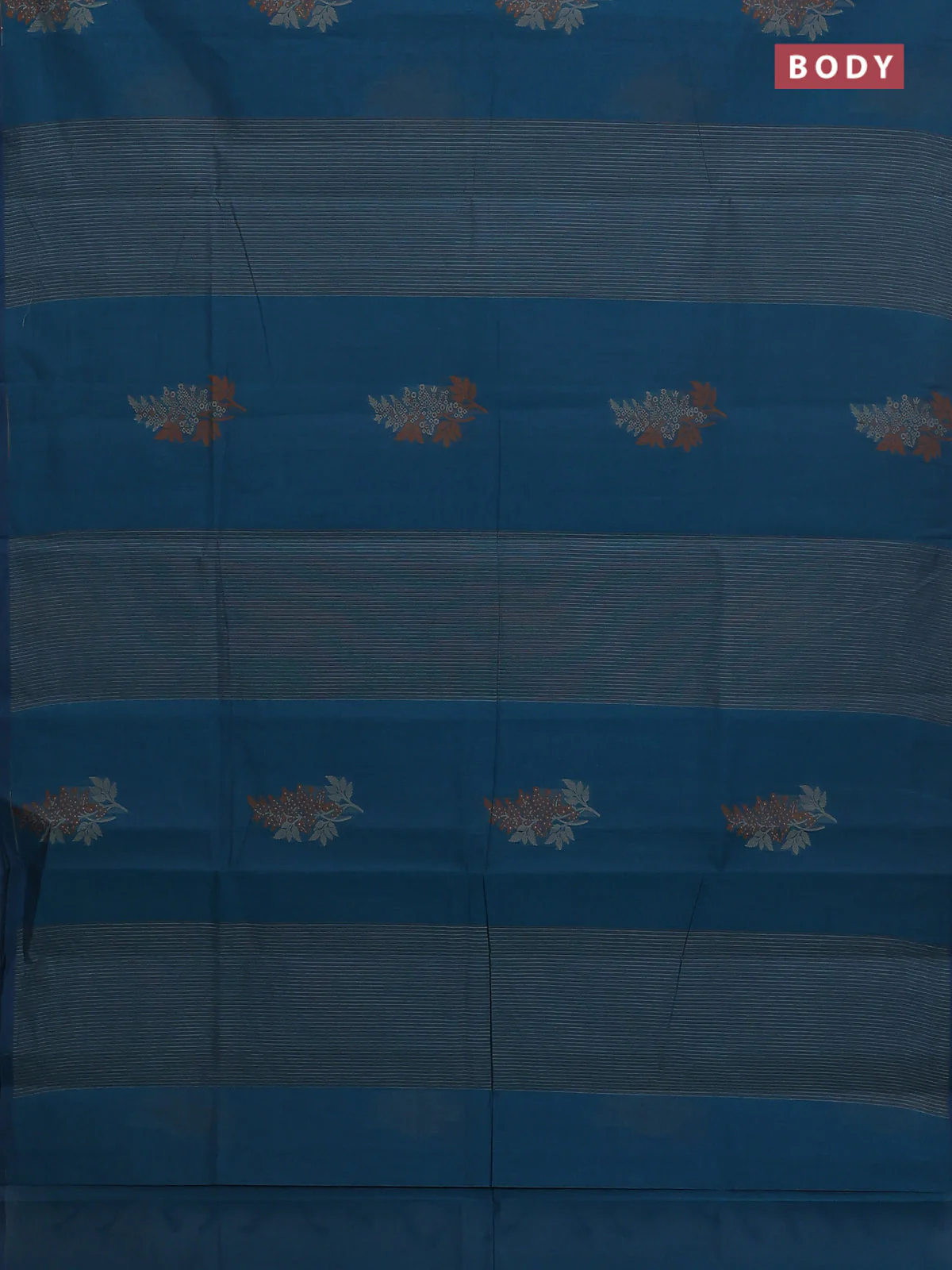 Nithyam cotton saree cs blue shade with allover thread woven stripe pattern and piping border - Image 2