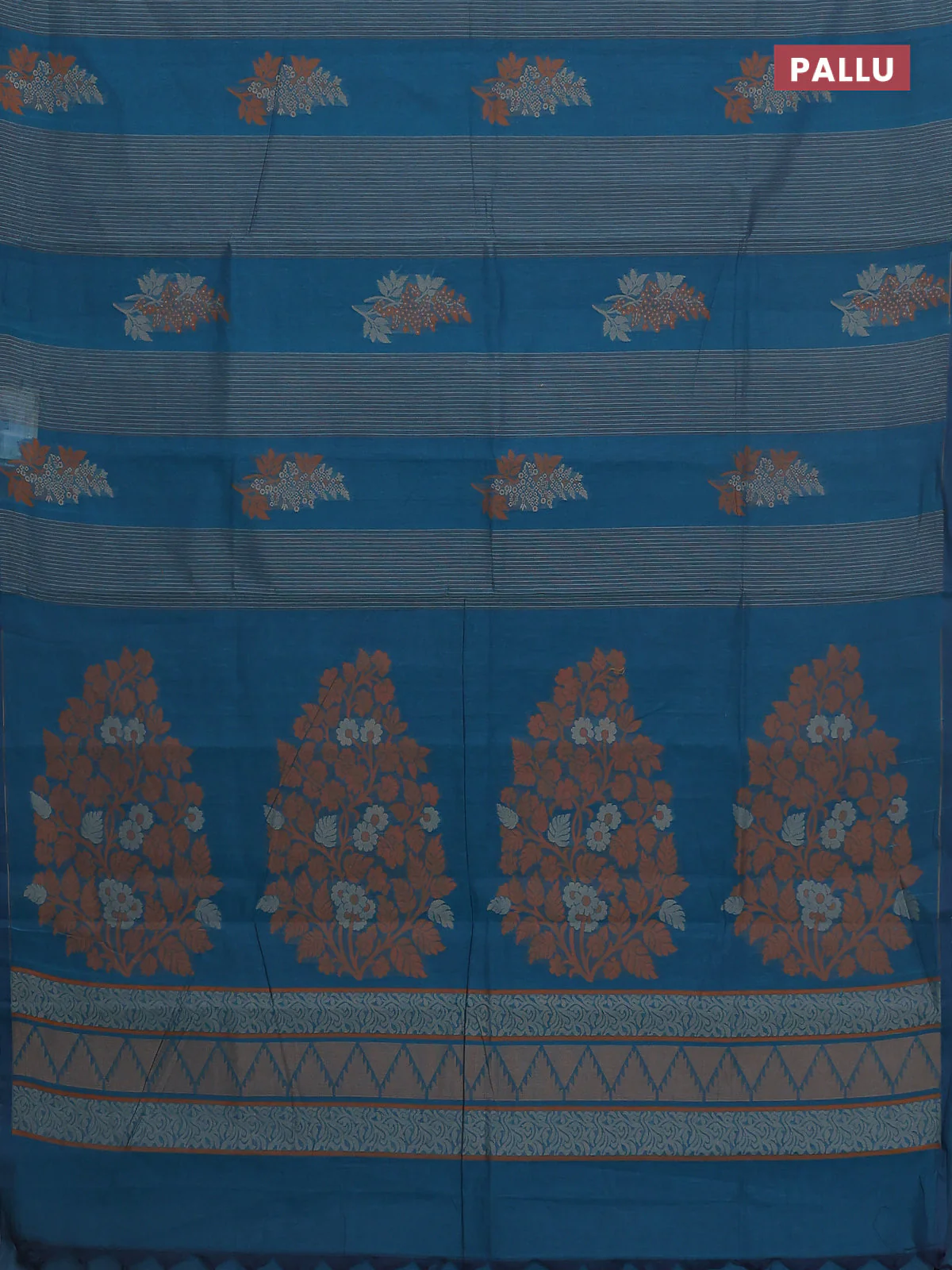 Nithyam cotton saree cs blue shade with allover thread woven stripe pattern and piping border - Image 3