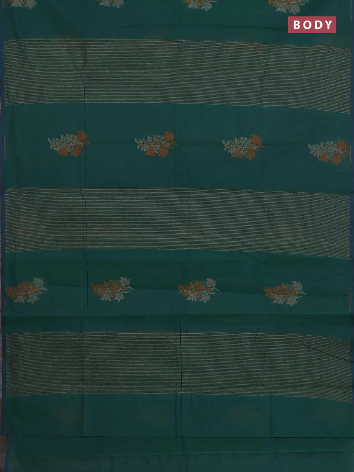 Nithyam cotton saree dual shade of green with allover thread woven stripe pattern and piping border - Image 2
