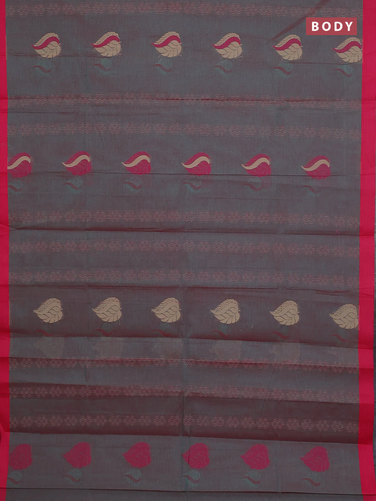 Nithyam cotton saree dual shade of pinkish green and pink with thread woven buttas and simple border - Image 2