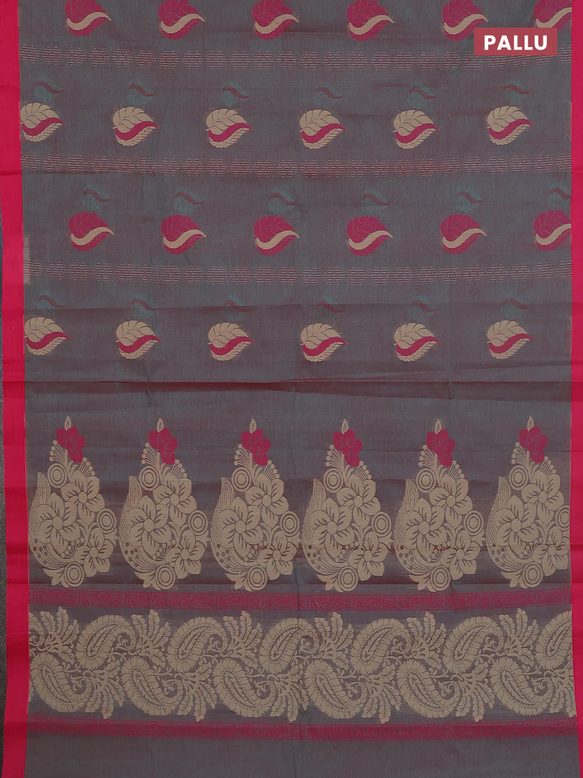 Nithyam cotton saree dual shade of pinkish green and pink with thread woven buttas and simple border - Image 3
