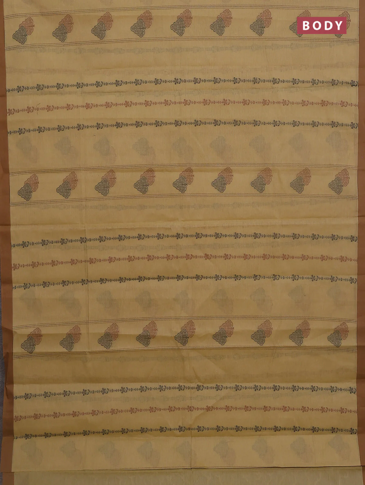 Nithyam cotton saree elaichi green and brown with allover thread weaves & buttas and simple border - Image 2