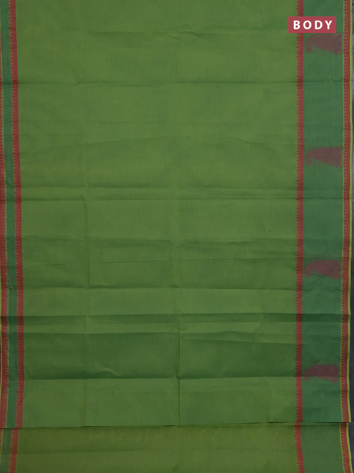 Nithyam cotton saree green shade with allover thread woven stripe pattern and thread woven butta border - Image 2