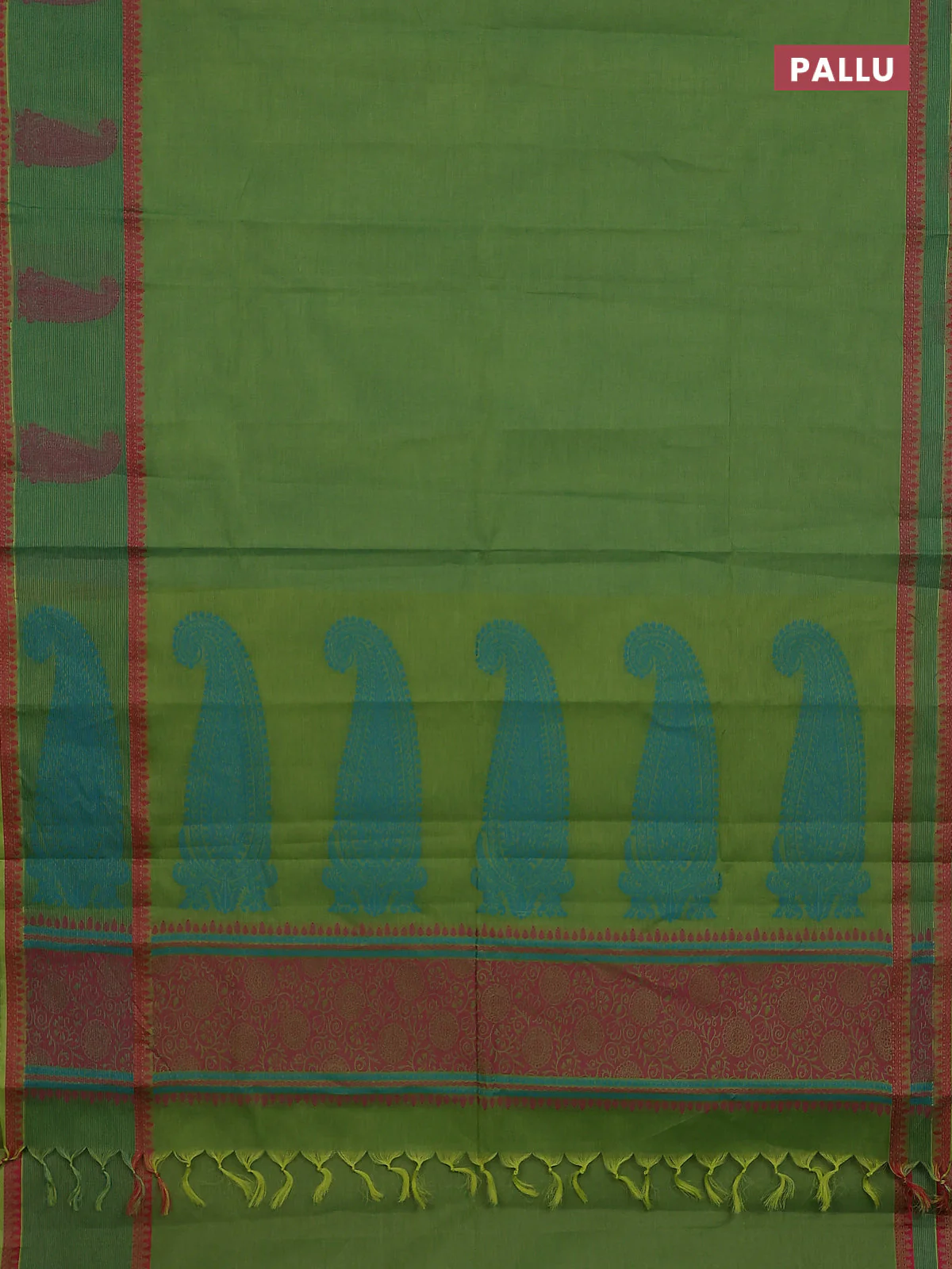 Nithyam cotton saree green shade with allover thread woven stripe pattern and thread woven butta border - Image 3
