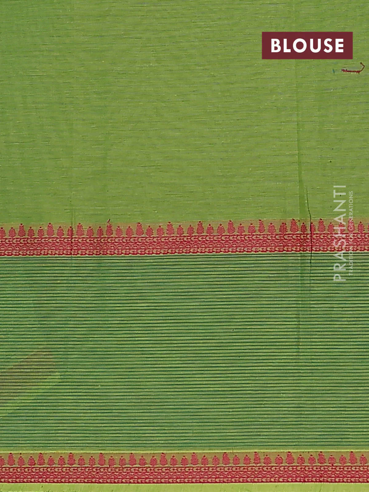 Nithyam cotton saree green shade with allover thread woven stripe pattern and thread woven butta border - Image 4