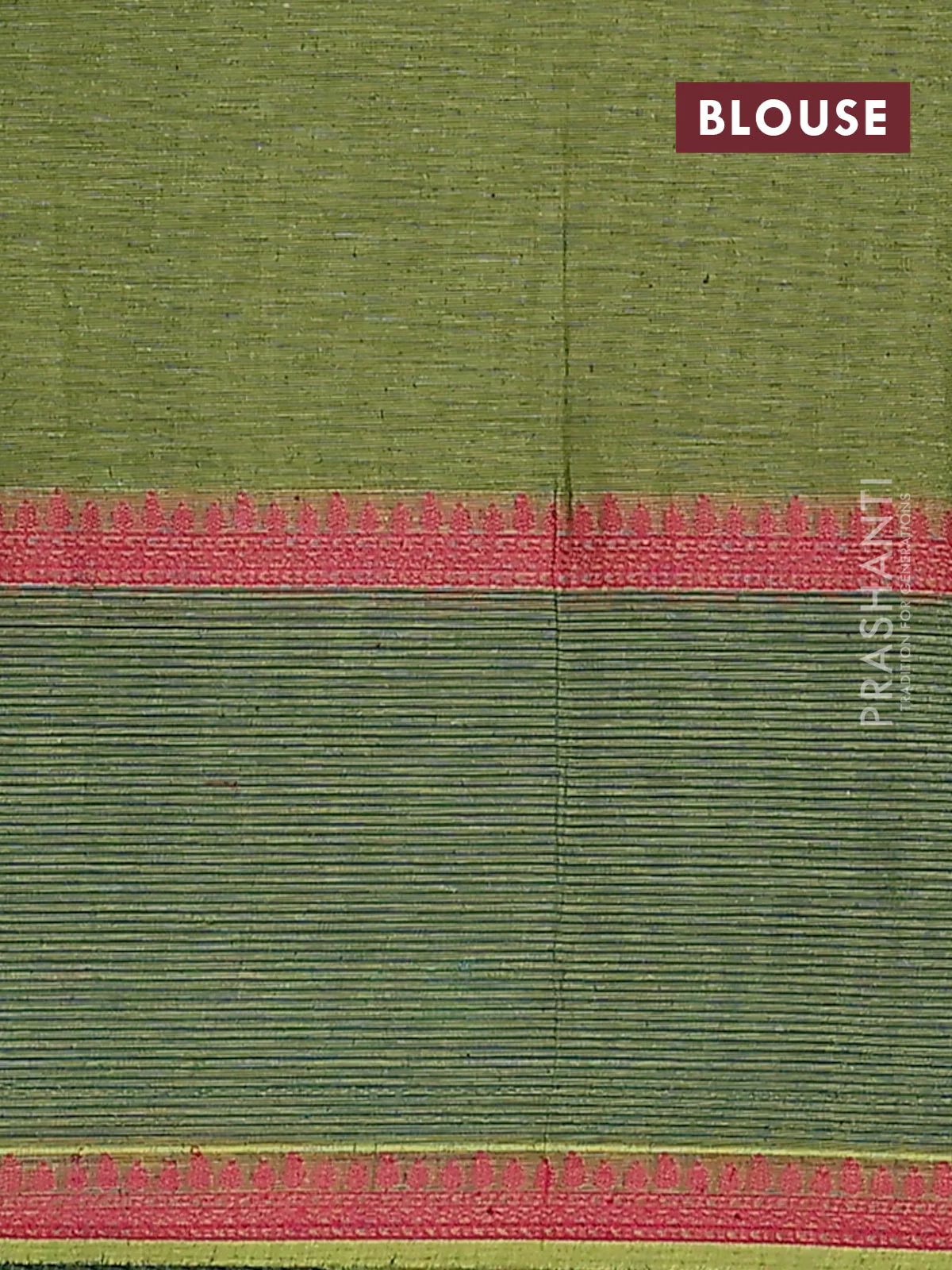 Nithyam cotton saree green with allover thread woven stripe pattern and thread woven butta border - Image 4
