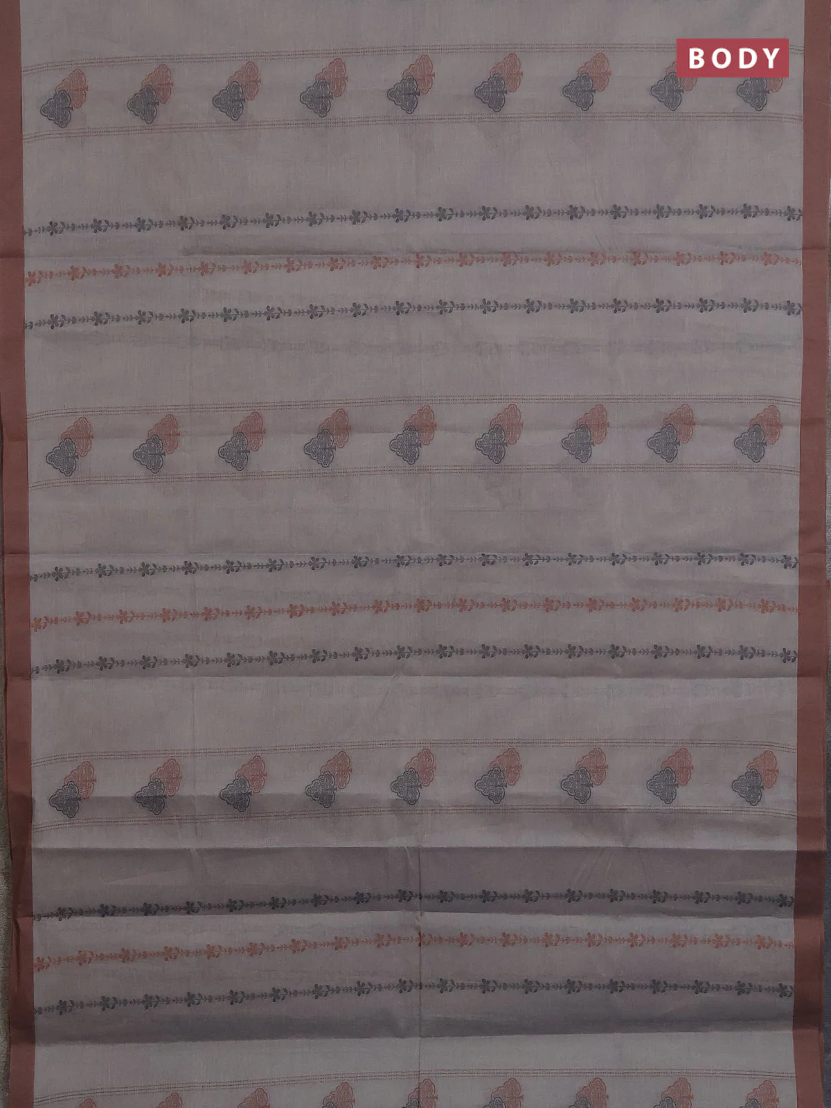 Nithyam cotton saree grey and brown with allover thread weaves & buttas and simple border - Image 2