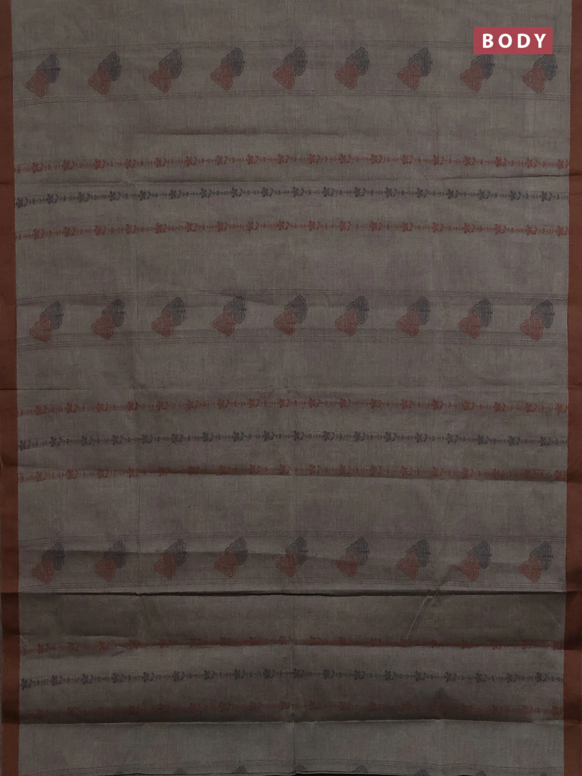 Nithyam cotton saree grey shade and brown with allover thread weaves & buttas and simple border - Image 2
