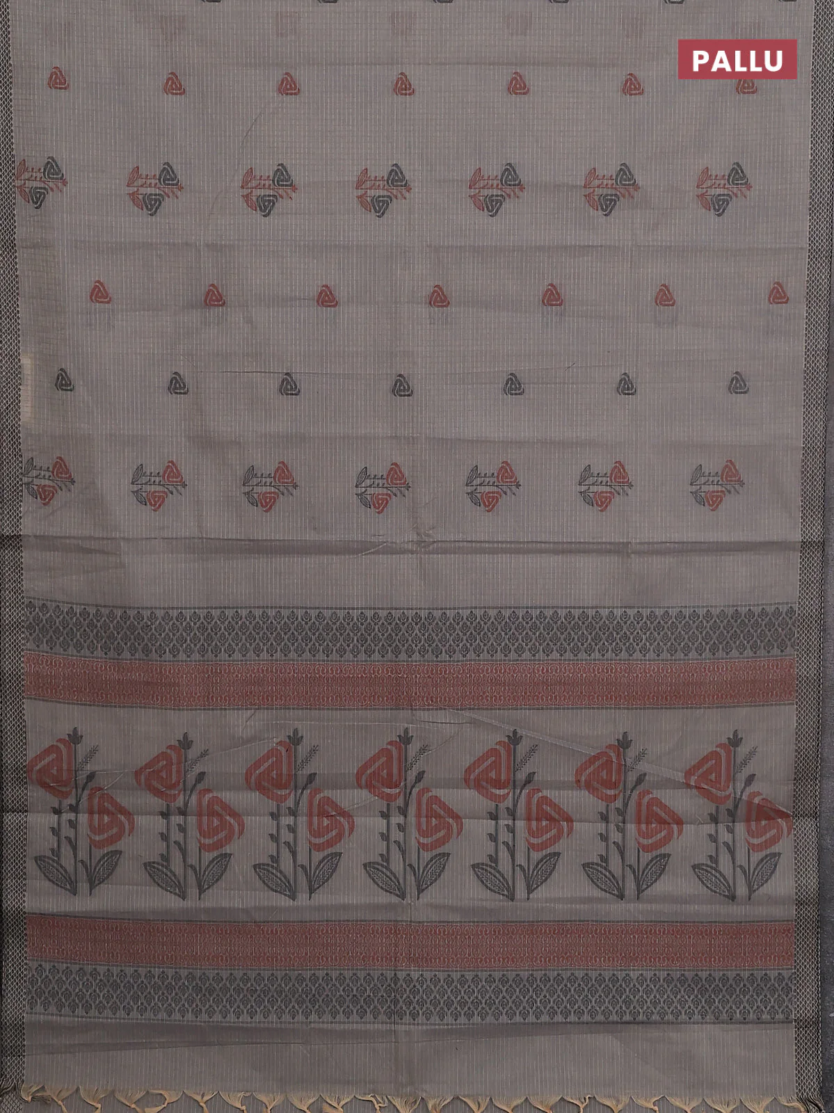 Nithyam cotton saree grey with allover checks pattern & buttas and thread woven border - Image 3