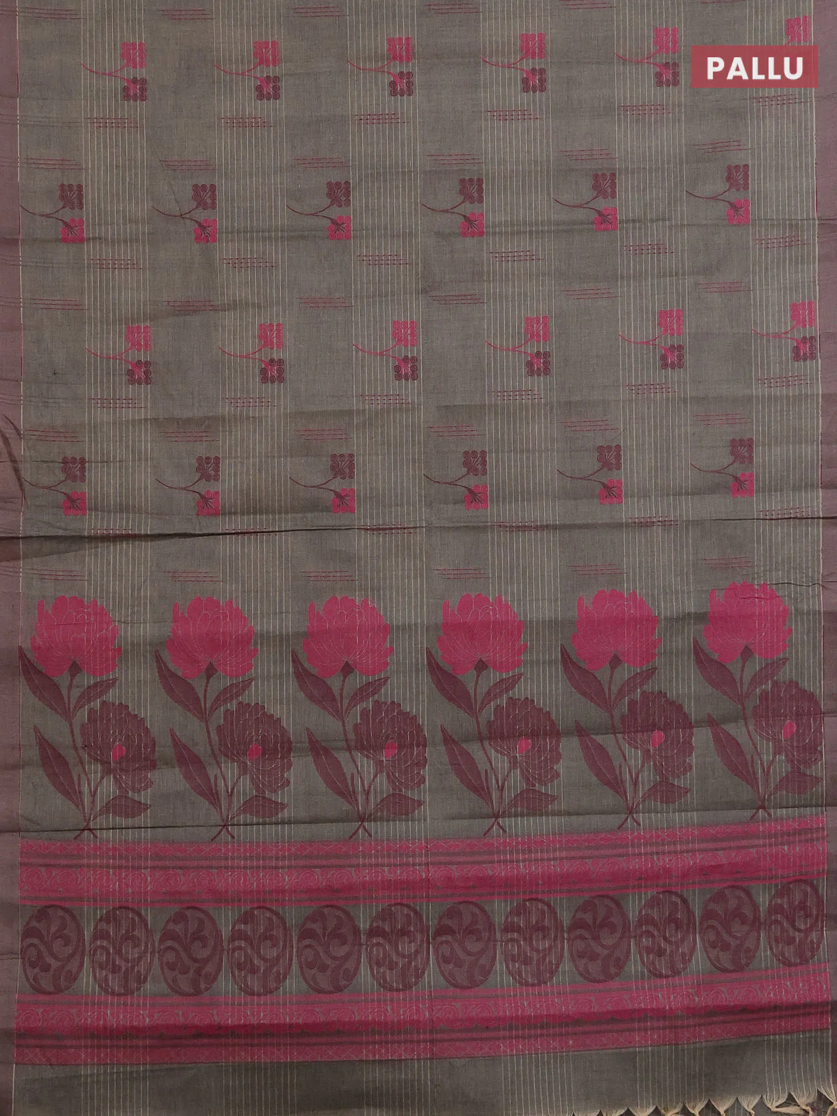 Nithyam cotton saree grey with allover thread woven buttas and simple border - Image 3