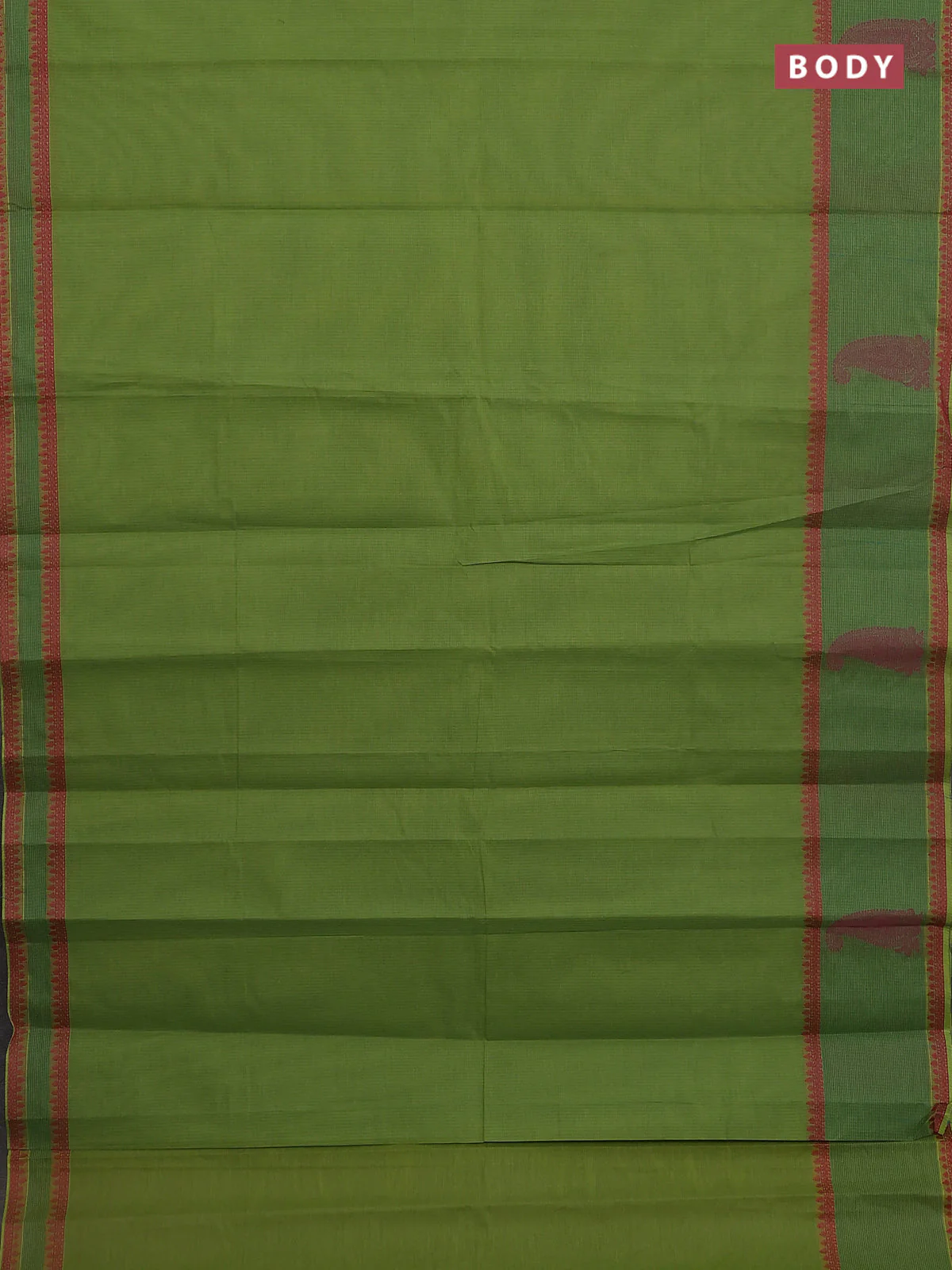 Nithyam cotton saree light green with allover thread woven stripe pattern and thread woven butta border - Image 2