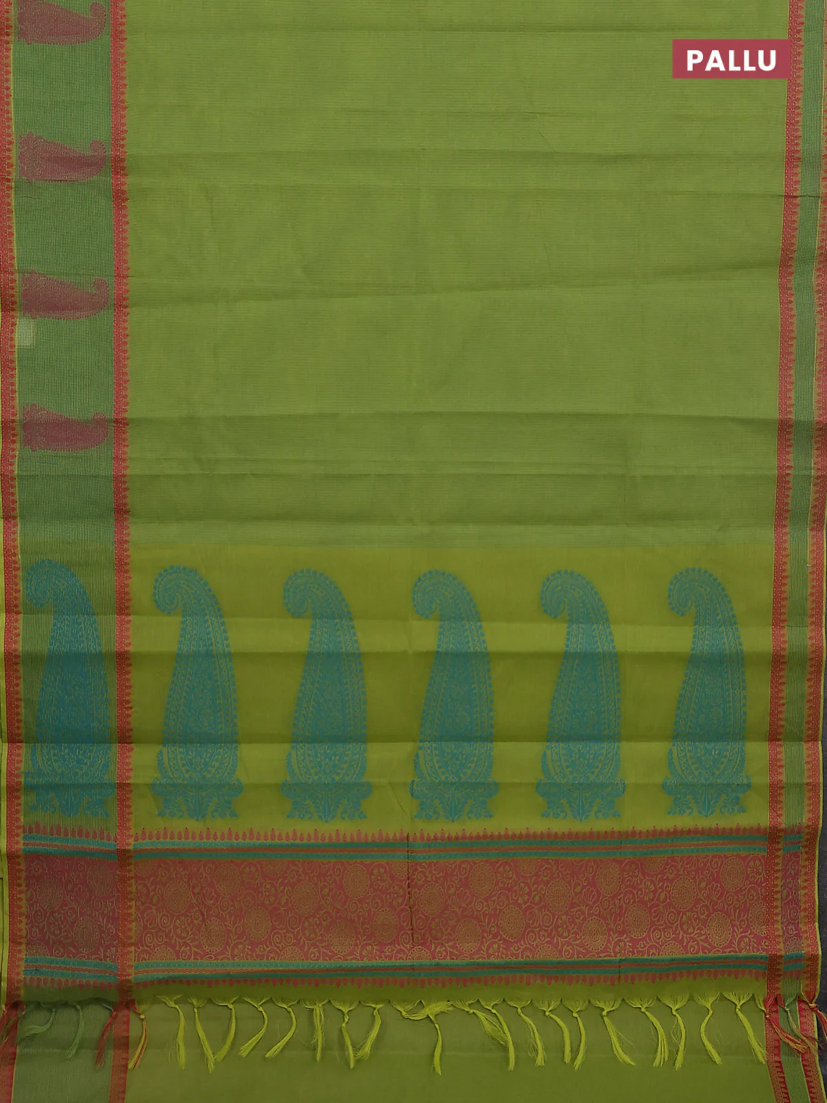 Nithyam cotton saree light green with allover thread woven stripe pattern and thread woven butta border - Image 3