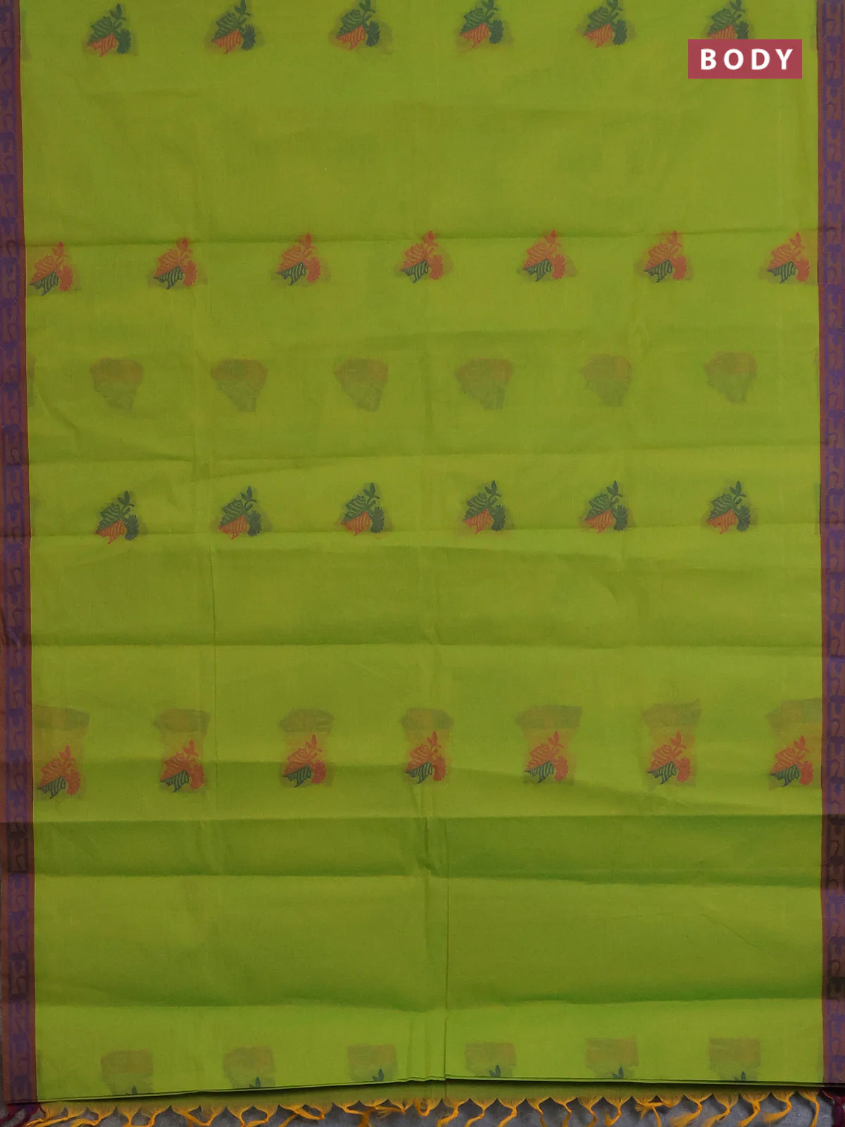 Nithyam cotton saree light green with thread woven buttas and thread woven border - Image 2