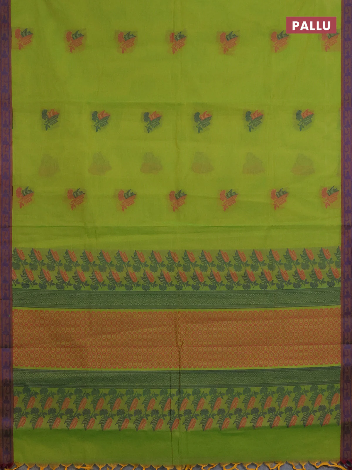 Nithyam cotton saree light green with thread woven buttas and thread woven border - Image 3