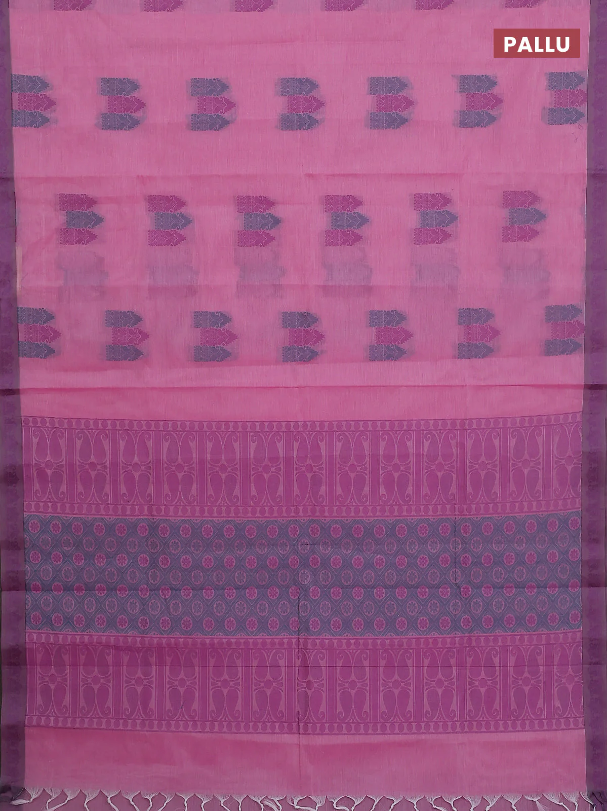 Nithyam cotton saree light pink and grey with allover thread woven buttas and paisley thread woven border - Image 3