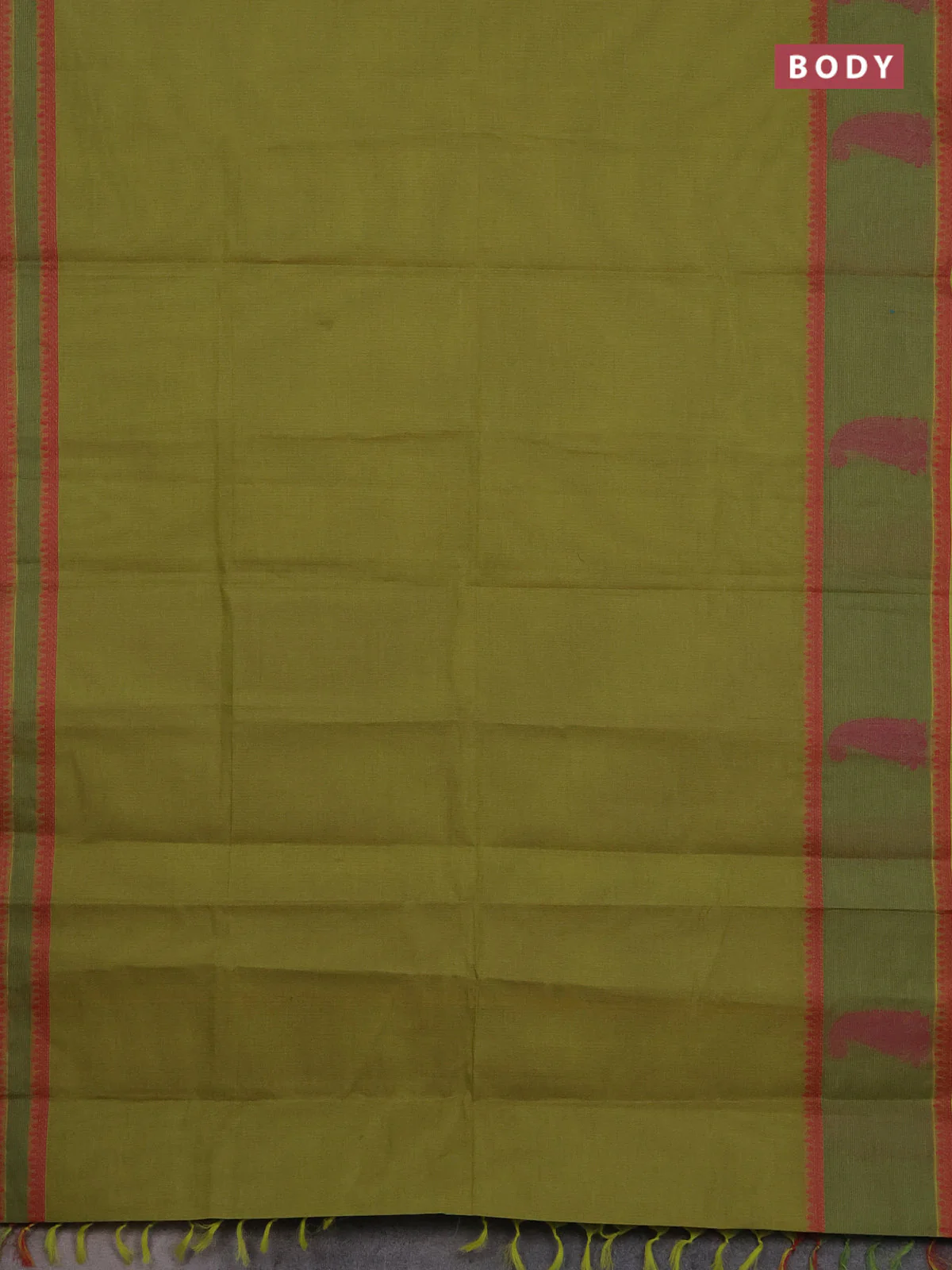 Nithyam cotton saree lime green shade with allover thread woven stripe pattern and thread woven butta border - Image 2