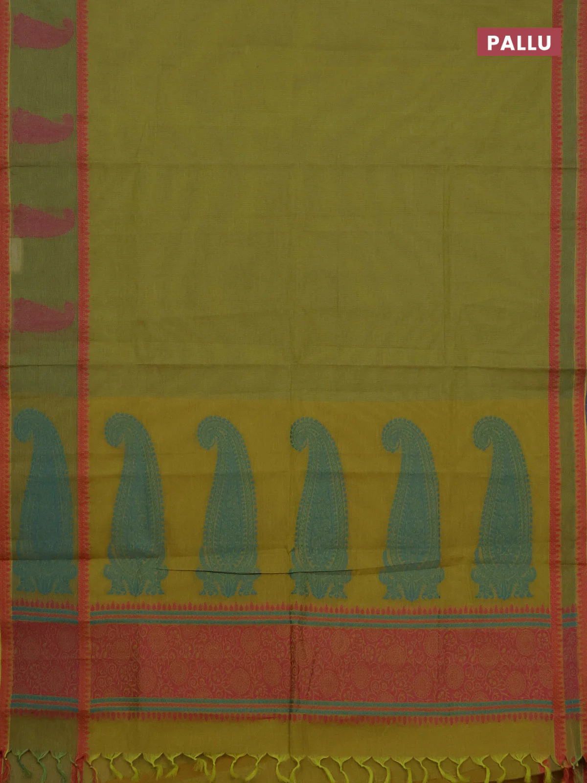 Nithyam cotton saree lime green shade with allover thread woven stripe pattern and thread woven butta border - Image 3
