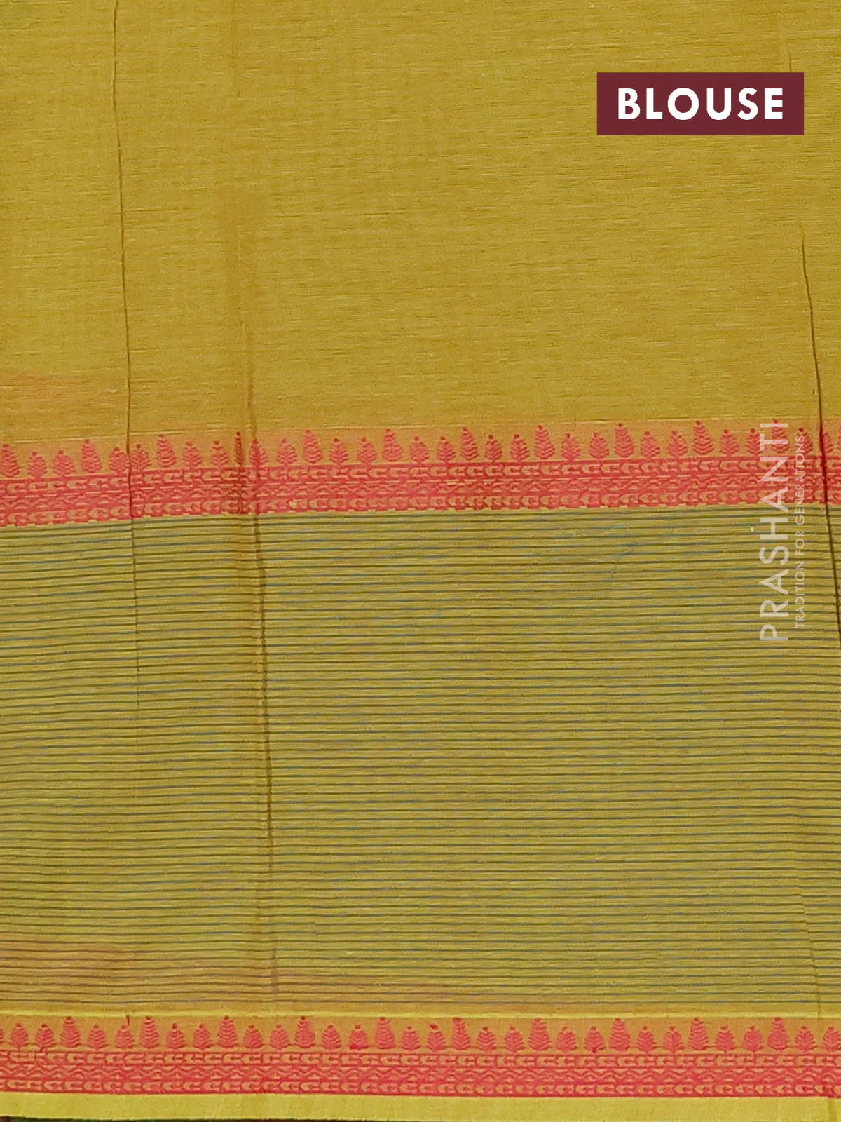 Nithyam cotton saree lime green shade with allover thread woven stripe pattern and thread woven butta border - Image 4