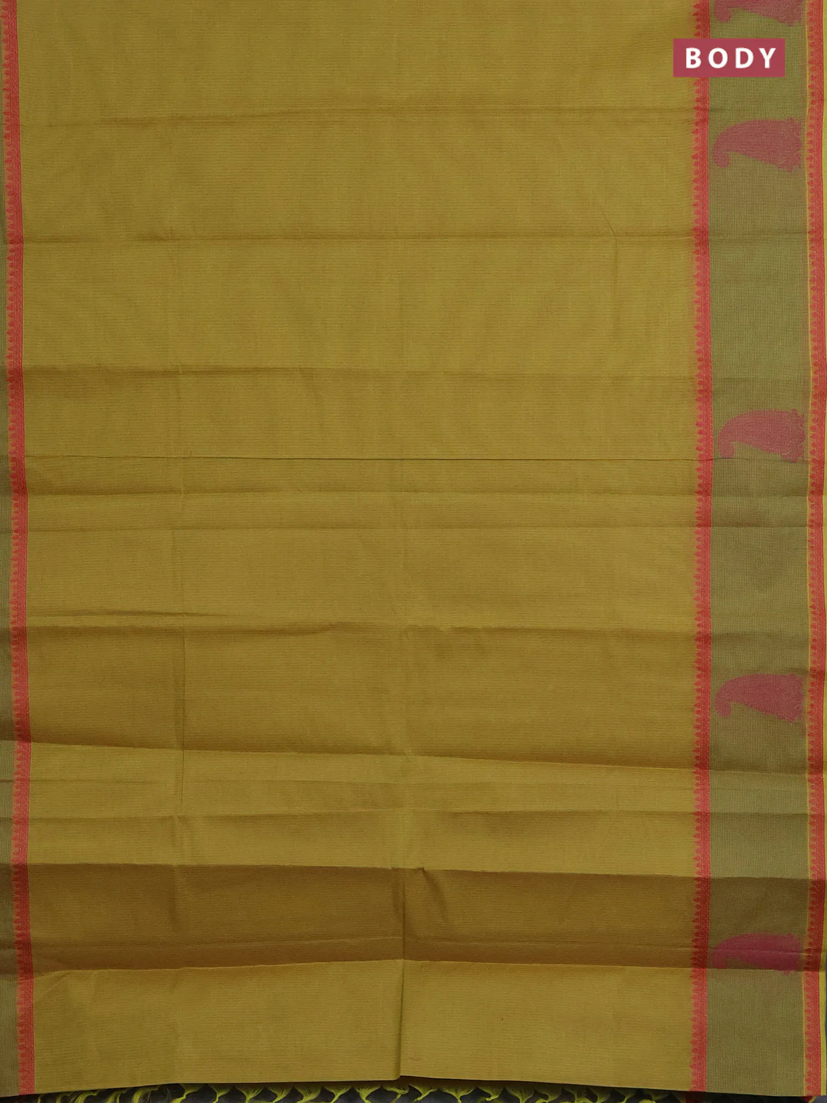 Nithyam cotton saree lime green with allover thread woven stripe pattern and thread woven butta border - Image 2