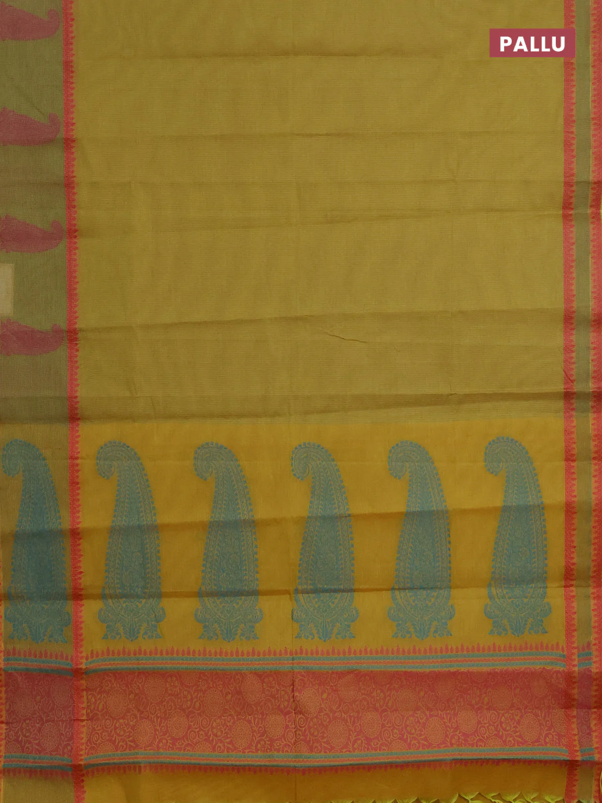Nithyam cotton saree lime green with allover thread woven stripe pattern and thread woven butta border - Image 3