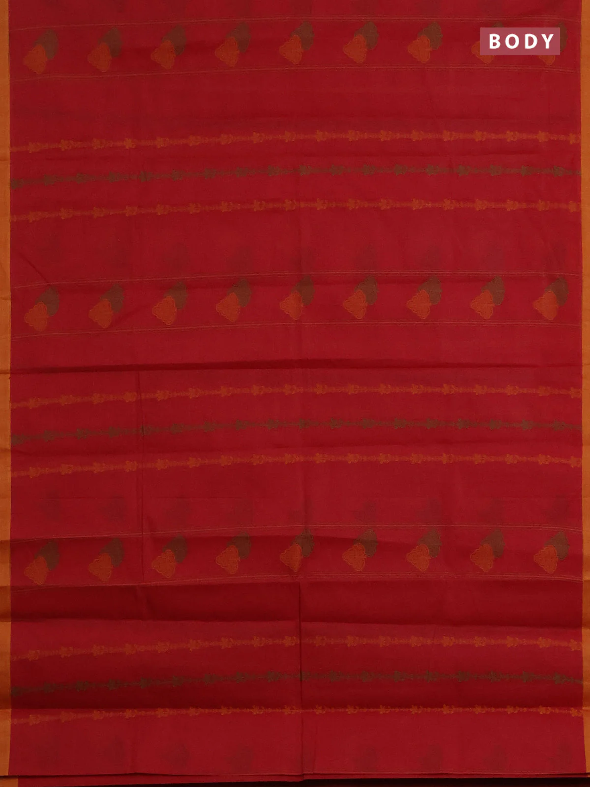 Nithyam cotton saree maroon and yellow with allover thread weaves & buttas and simple border - Image 2