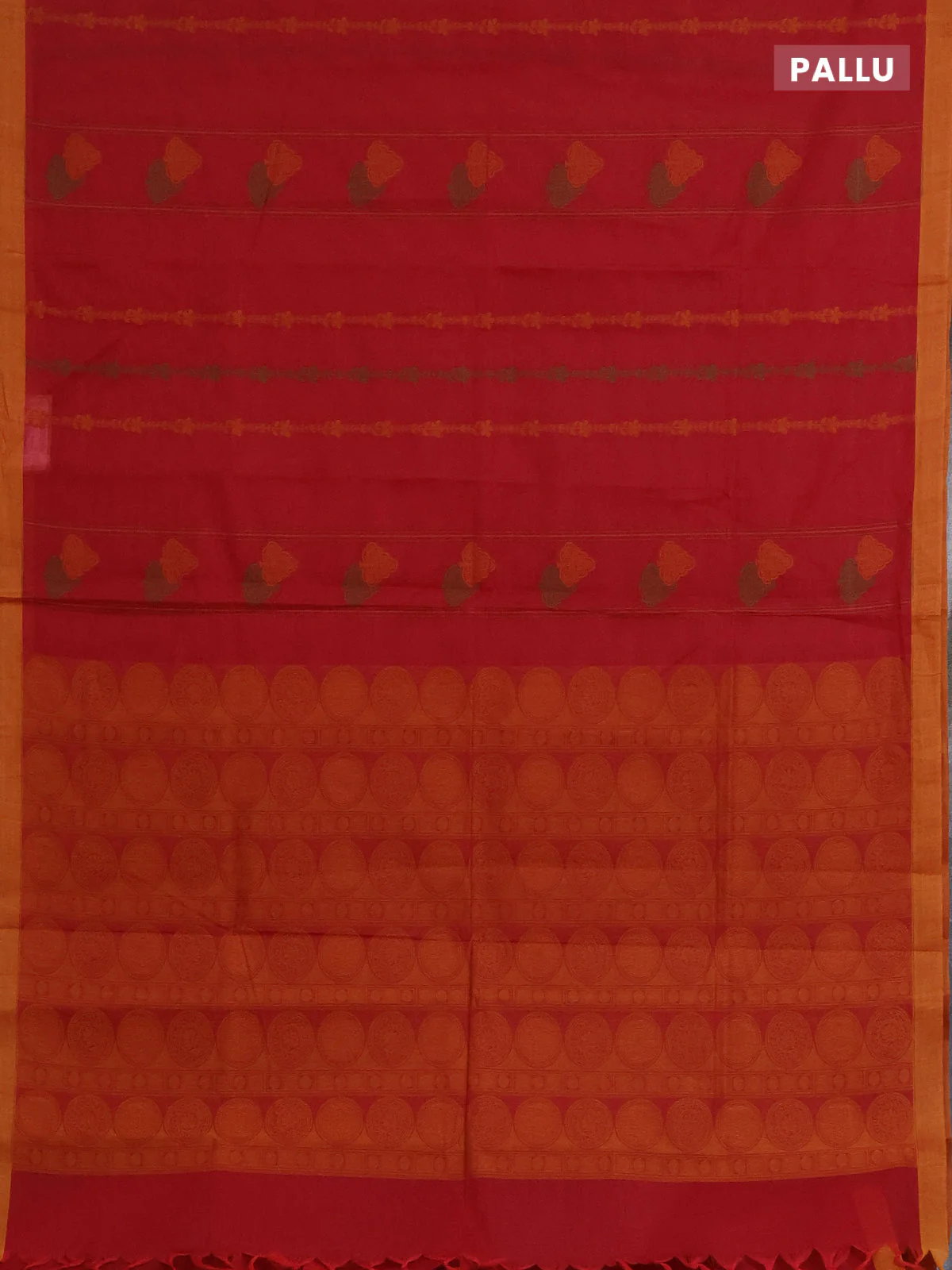 Nithyam cotton saree maroon and yellow with allover thread weaves & buttas and simple border - Image 3
